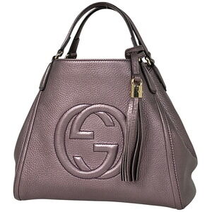 Gucci Soho Shoulder Bag tassel metallic leather purple